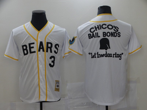 Men's Chico's bail bonds bad news bears #3 White Stitched Jersey